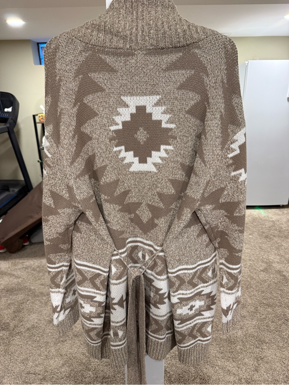 NWOT Lucky Brand Western/Aztec Brown and Cream Cardigan w/ Waist Tie - Picture 3 of 9